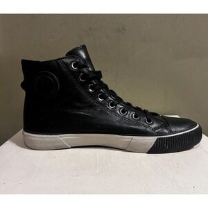 All Saints Osun High Top Leather Lace Up Sneakers Mens Sz 9 Black Moto Biker 50s